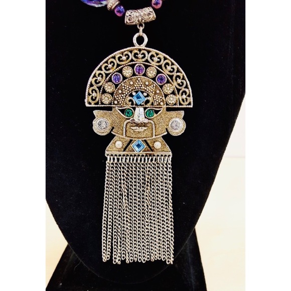 Aztec Pendant Swarovski Crystal Statement Necklace - Picture 2 of 3